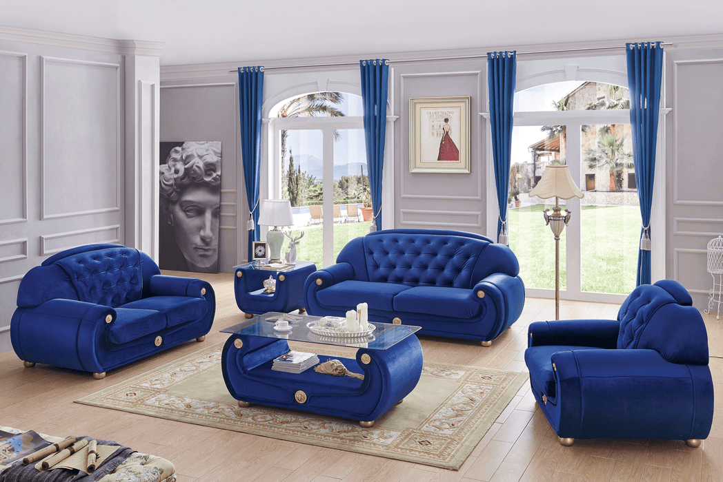 CLEARANCE - ESF Giza Blue Sofa & Two Chairs Set in Blue Velour