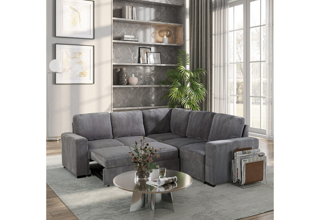 Global Furniture U2660 Grey Sectional Pullout Sofa Bed without Chaise