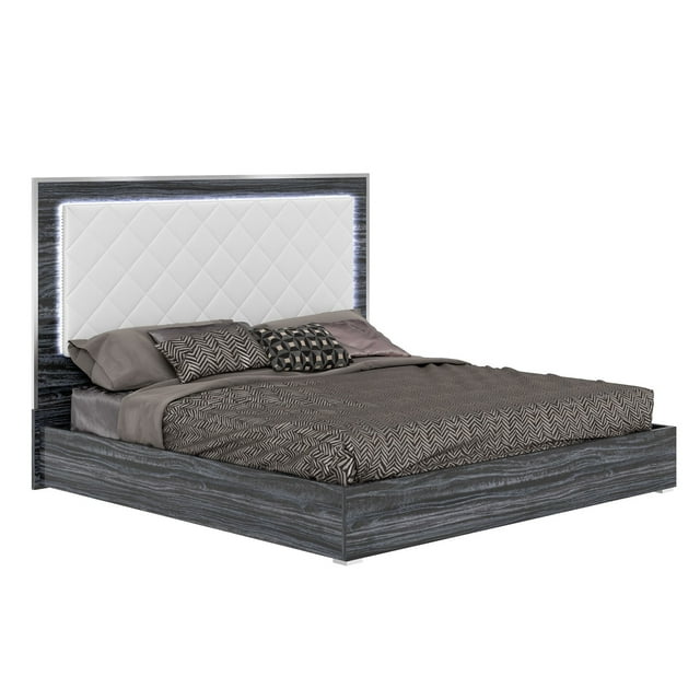 Chintaly NAPLES Queen Bed Wooden Slats - Gloss Gray