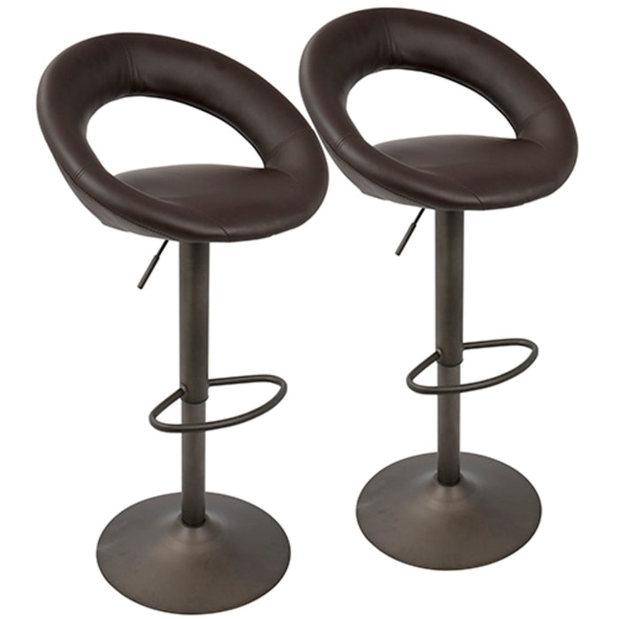 Metro - Adjustable Barstool - Antique With Brown Faux Leather (Set of 2)