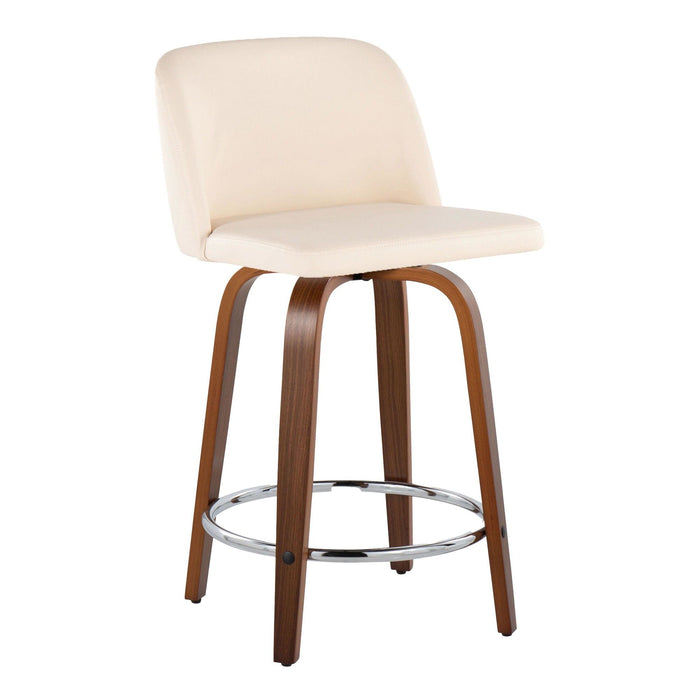 Toriano - 24" Fixed-height Faux Leather Counter Stool (Set of 2) - Walnut And Cream