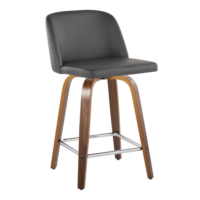 Toriano - 24" Fixed-height Faux Leather Counter Stool (Set of 2) - Walnut And Gray
